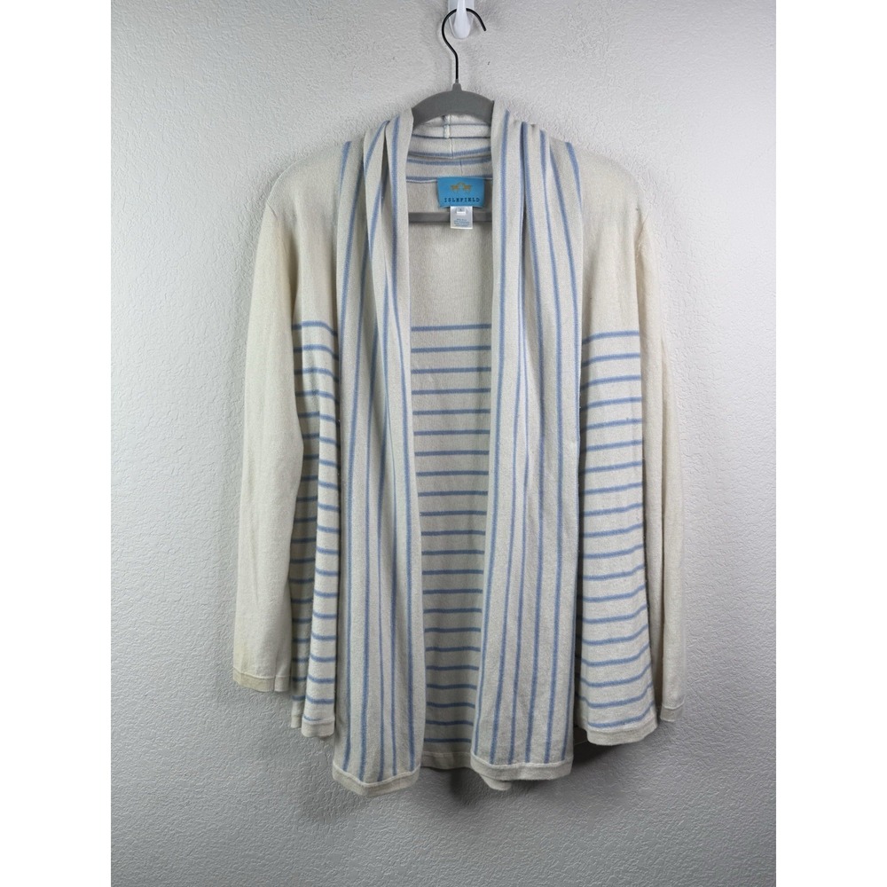 Islefield Silk Cashmere Striped Open Front Cardigan Womens L Quiet Luxury Preppy